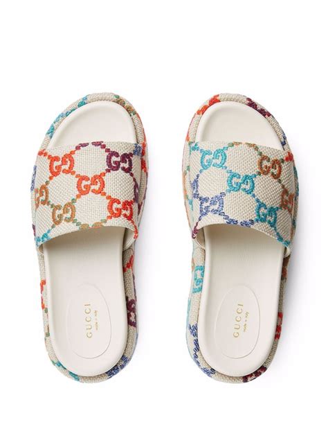 gucci gg jacquard platform slides|gucci angelina platform slides.